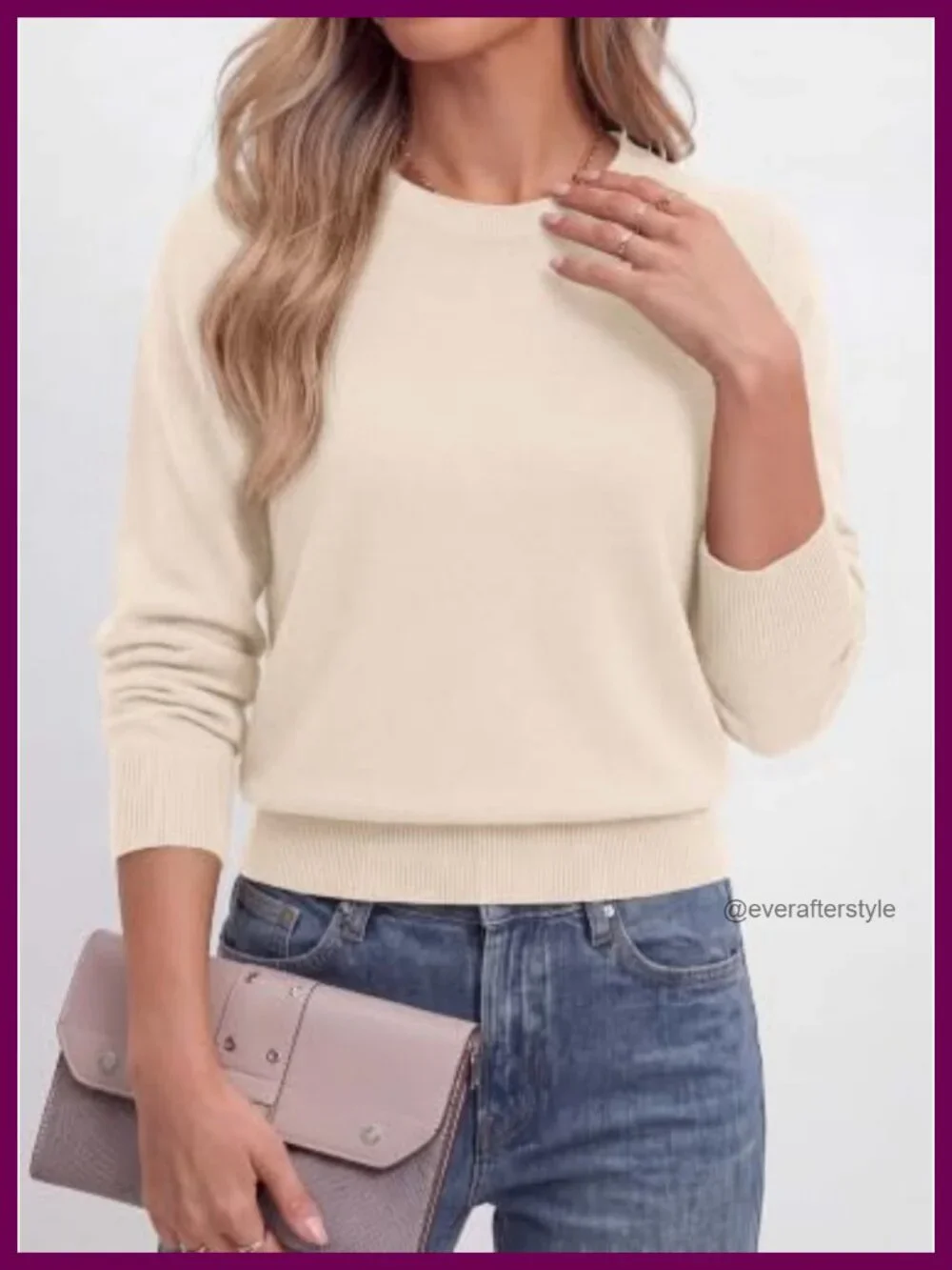 Cropped Long Sleeve Crew Neck Sweater - Viscose Blend Knit